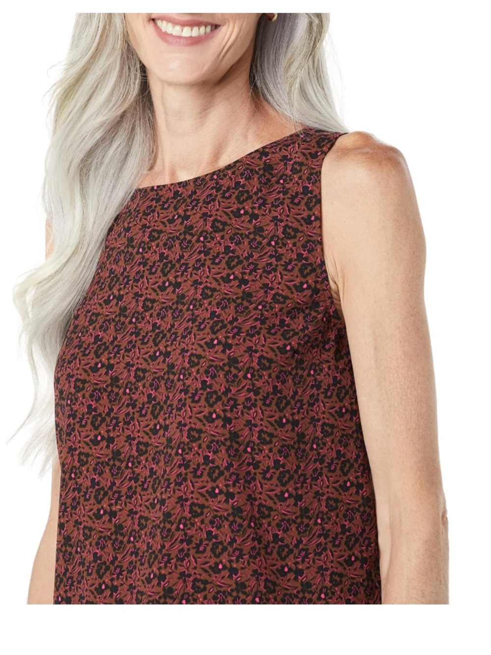 Amazon Essentials Floral Sleeveless Shell Top - Rust & Black - Picture 6 of 6